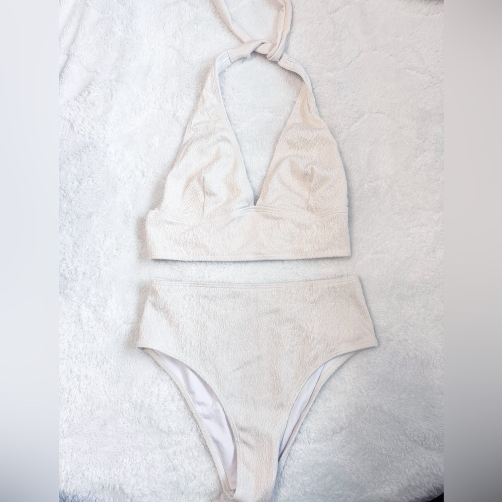 Beige Off White High Rise Bikini Size Medium READ DESCRIPTION Halter